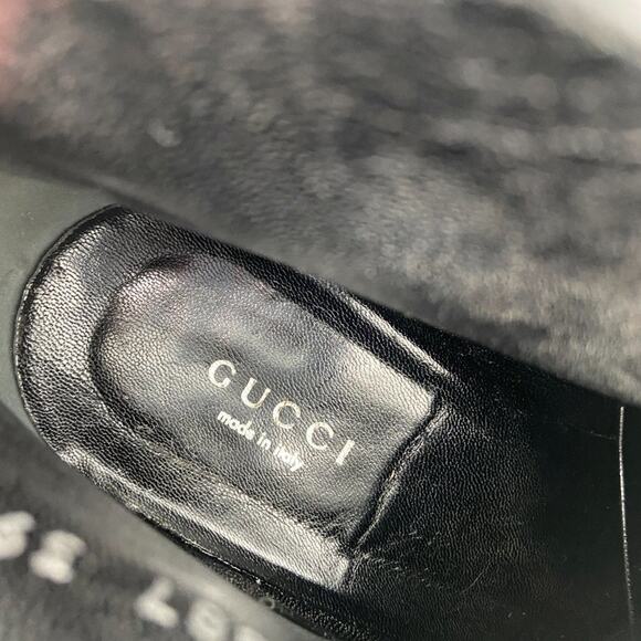 GUCCI Black Leather Curved Kim Lace Up Ankle Boots 39.5 - Picture 2 of 10